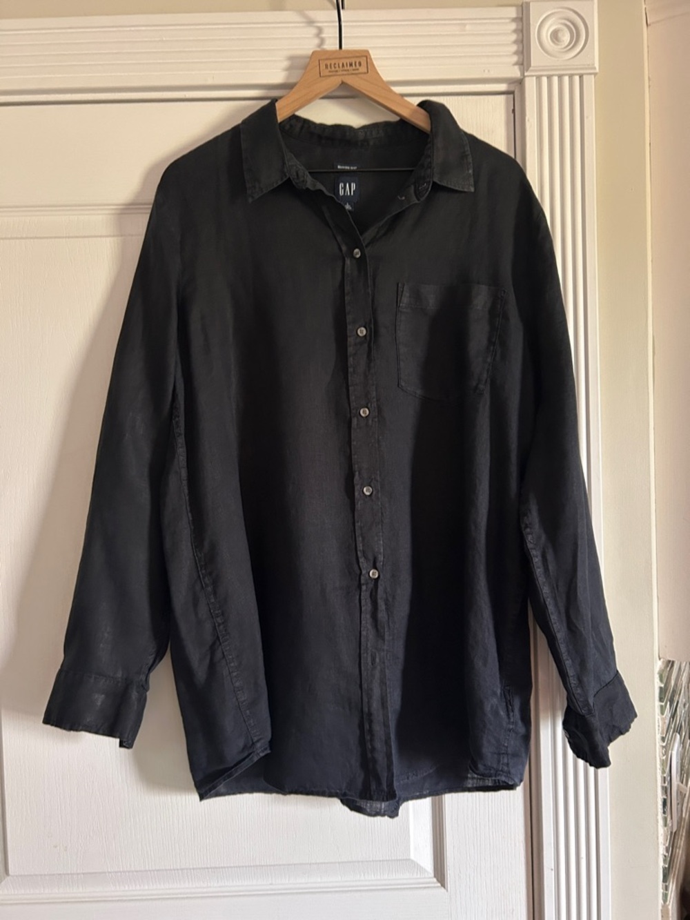 GAP Black Boyfriend Linen Button-Up Shirt Large TALL